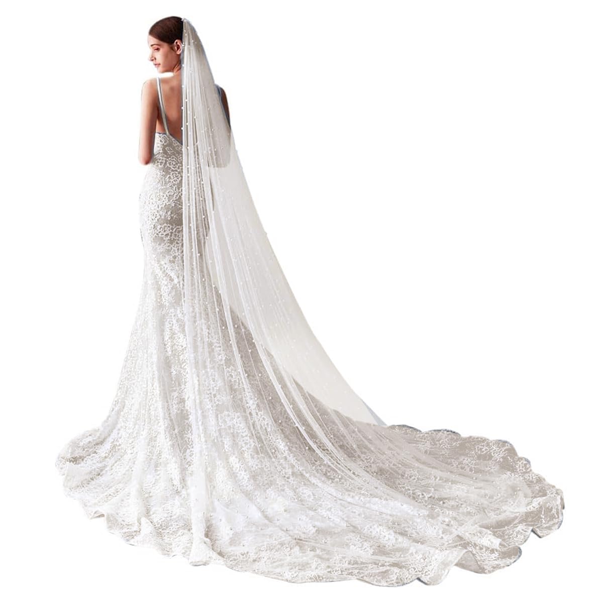 PALAY Pearls Veil for Wedding Bride, 7.5ft Long Wedding Veil with Comb, 1 Tier Drop White Bridal Veil for Wedding, Soft Tulle Long Cathedral Veil PALAY Pearls Veil for Wedding Bride, 7.5ft Long Wedding Veil with Comb, 1 Tier Drop White Bridal Veil for Wedding, Soft Tulle Long Cathedral Veil